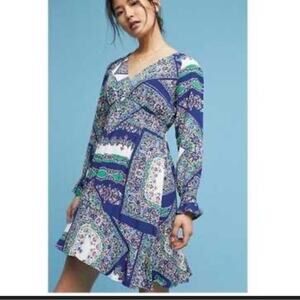 Anthropologie Maeve Monaco Dress Med Petite Purple Green Boho